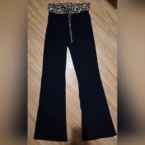 LA Hearts Y2K Style Black Leopard Print Foldover Flared Yoga Pants Womens Size M